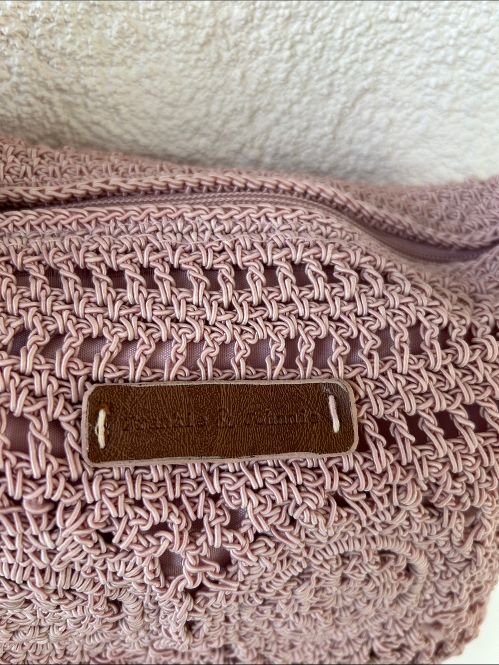 Blush Crochet Shoulder Bag with Brown Strap - Picture 3 of 8
